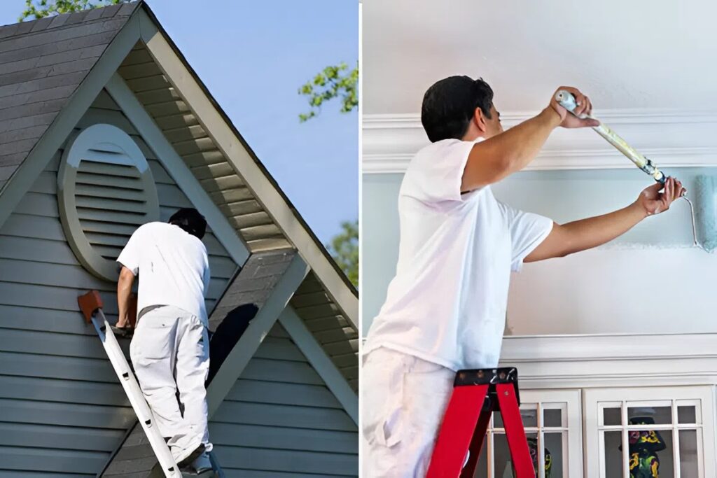 House painter in Franklin, MA painting the interior and exterior of a house